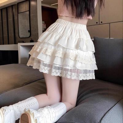 Women's White Lace High Waist A-Line Midi Skirt - Petite Slimming Summer Style