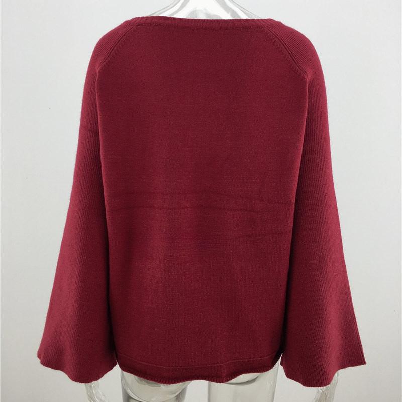 IHUASU Women's Autumn and Winter Solid Colour Pullover Jumper Temperament Commuter V-neck Large Size Loose Knit Sweater