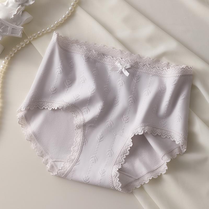 Girls' Seamless French Jacquard Lace Panties, Antibacterial Soft Triangle Briefs