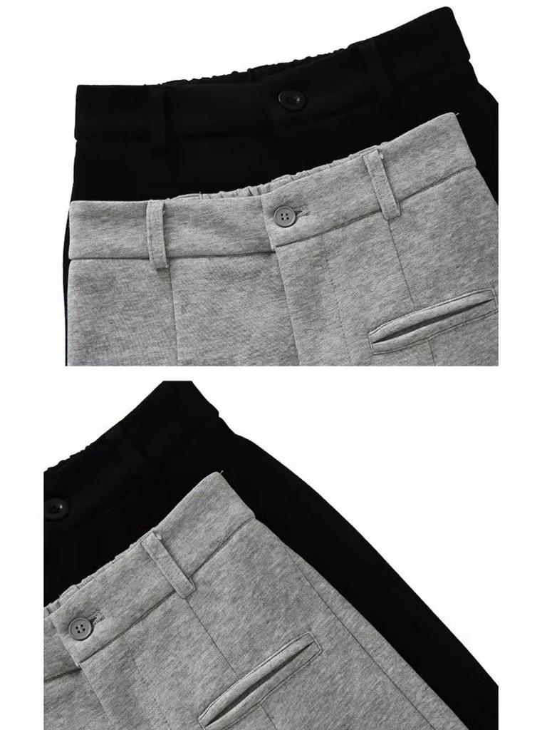 High-End Wide-Leg Knit Pants: Faux Pocket, Slimming, High Waist, Petite Fit for Women - Perfect for Autumn and Spring