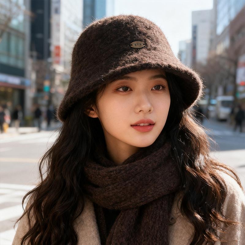 

New Plush Fisherman Hat for Women with Large Head Circumference Warm Plush Bucket Hat Korean Style Fashionable Face Showing Small Basin Hat M（56-58cm）