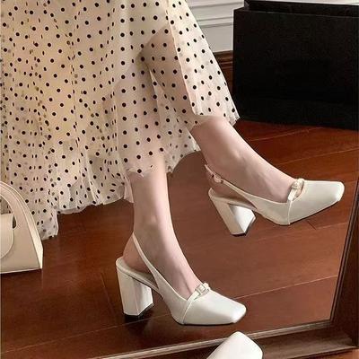 Square Head Word with Thick Heel Mary Jane High Heel Single Shoes 2025 Summer Bag Head Sandals Women's Small Fragrant Style