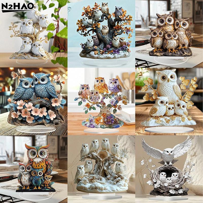 1Pcs Acrylic Festive Desktop Decoration 2D Flat Anime Themed Owl Statue Collectible Holiday Gift Perfect For Ornament And Decor
