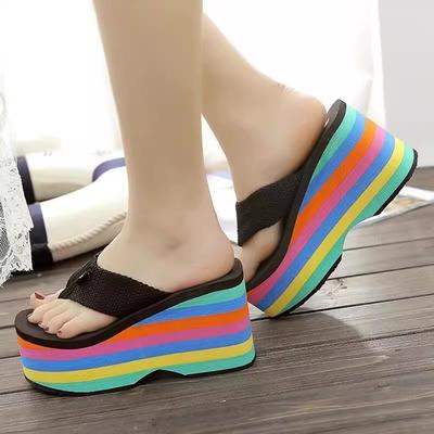 Chaussures de Plage Mode Pantoufles pour Dames Compensées Talons pour Femmes Sandales Multicolores Tongs en Caoutchouc Vichy Diapositives de Luxe Sabot Haut Plat