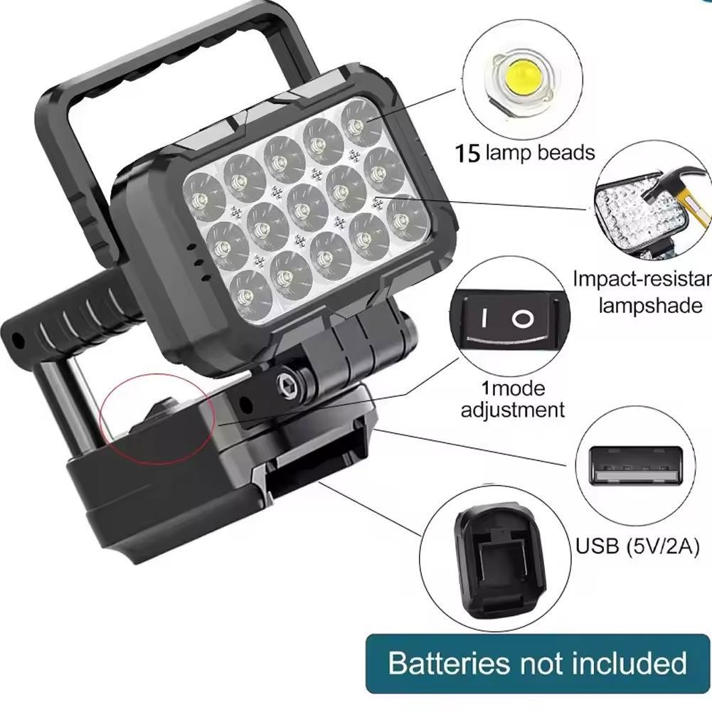 Double Carry Handles Work Light for Makita 18V Battery Flashlight Portable LED Lamp Cordless Floodlight With USB Charging P X5T8