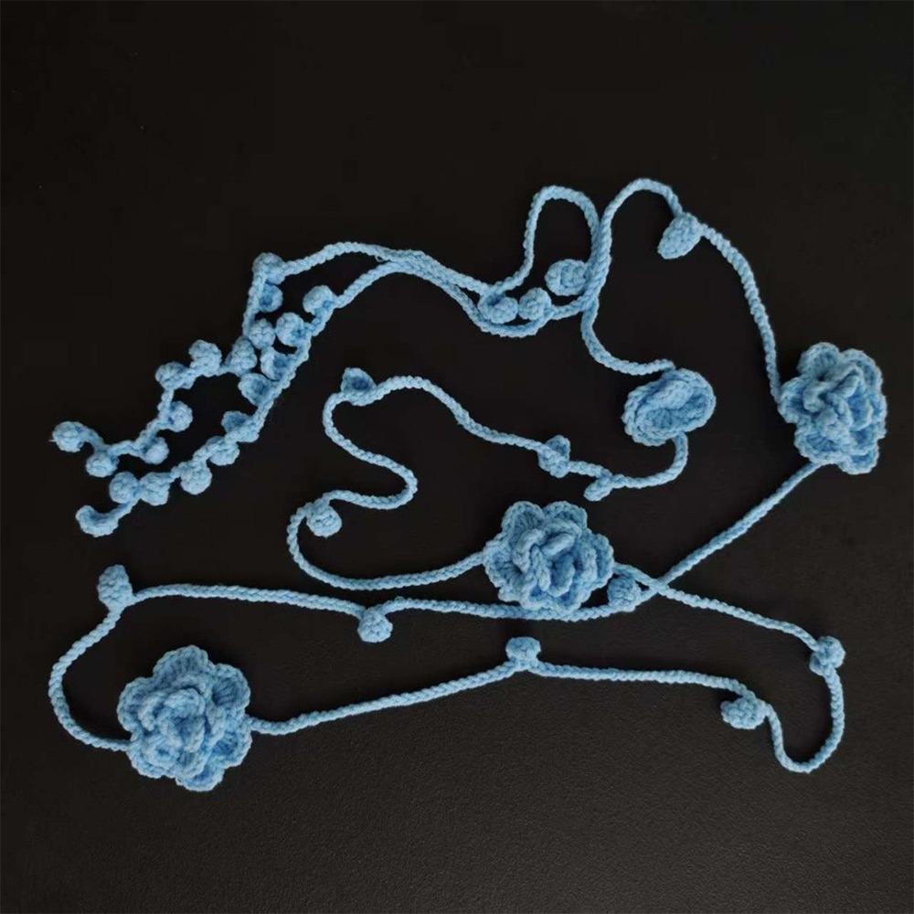 Crocheting Rose Flower Neck Chain Decoration Multicolor Rose Scarf Y2k Rose Necklace Girl