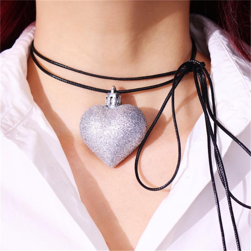 Elegant Long Neck Chain Adjustable Rope Collarbone Chains Electroplate Heart Pendant Neckchain Jewelry for Women Girls