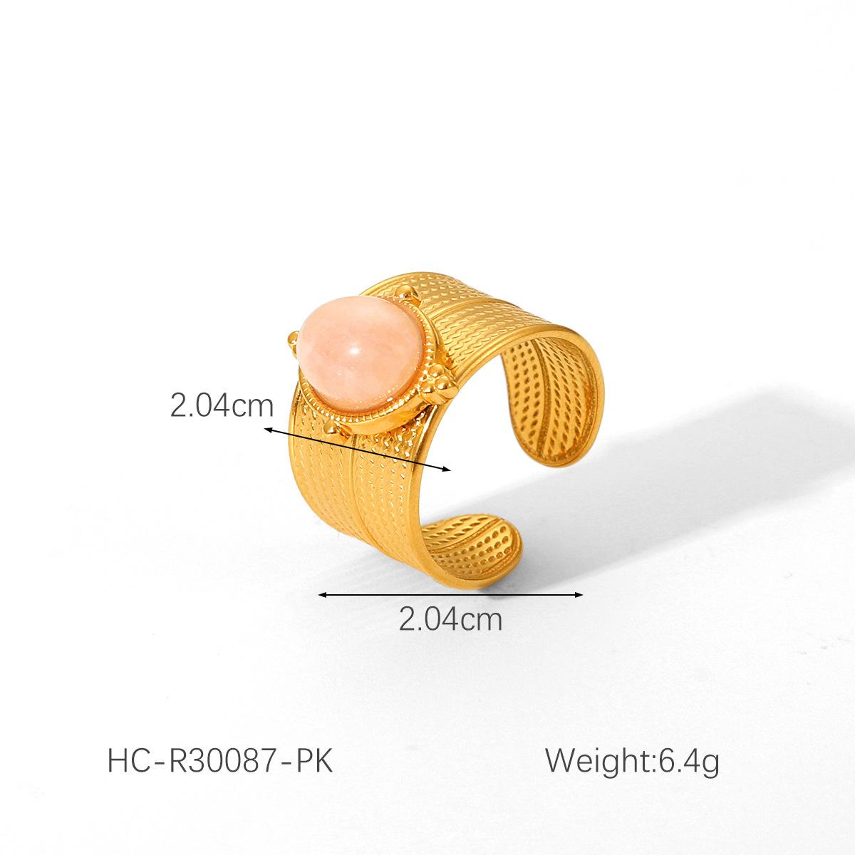 

Ins French Retro Fashion Natural Tiger Eye Titanium Steel Non-fading Ring Women s Wide Band 18K Gold Stainless Steel Ring рожевий