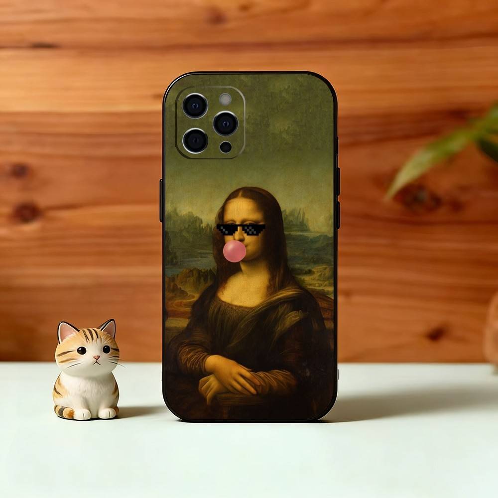 Humorvolle M-Mona Lisa Kunst Handyhülle Für iPhone 17, 16,15,14,13,12,11 Plus,Pro Max, Andere Weiche Schwarze Hülle