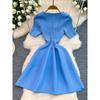 Small daughter gold feeling heavy industry diamond-encrusted sequined round neck dress women's summer elastic knitted thin puffy short skirt