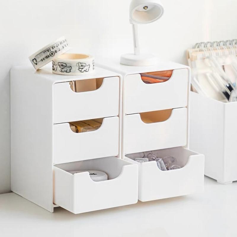 Mini 3-layer Drawer Desktop Storage Box Multi-Purpose Jewelry Stationery Cosmetics Organizer Box Office Supplies Sundries Case