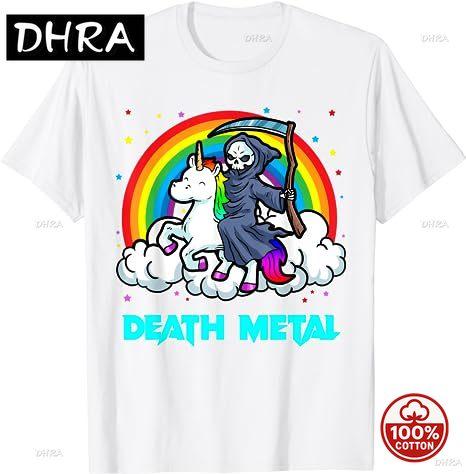 Death Metal Unicorn Unisex Cotton Tshirt Funny Brutal Nutrition Facts Concert Gift Rainbow Grim Reaper Cool Halloween Costume