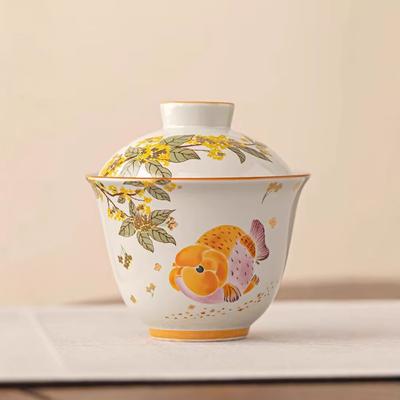 Osmanthus Goldfisch Barren Deckelschale Teetasse Groß Ercai Keramik Teeschale mit Deckel Kung Fu Teeset Teebereiter
