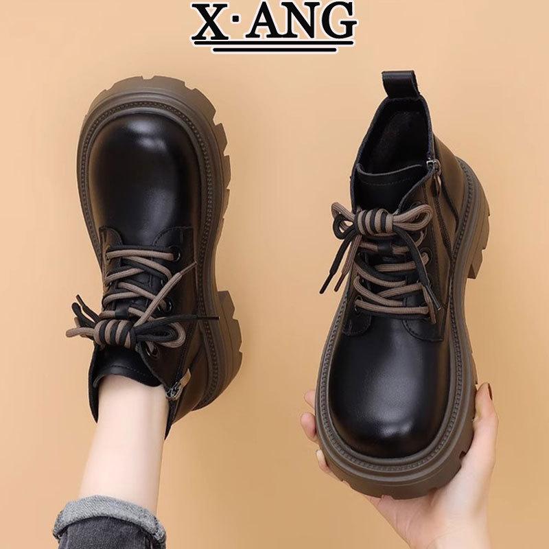 

Leather Martin boots children s 2025 autumn and winter new thick-soled heightening small women s boots velvet warm short boots 40