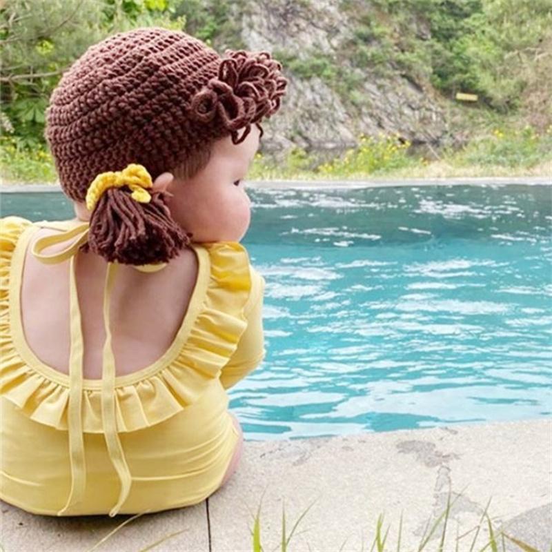 Drăguț nou-născut fetiță pălărie pălărie cosplay păr împletitură perucă șapcă iarnă cald tricot copii copii fete pălării și șepci prop fotografie