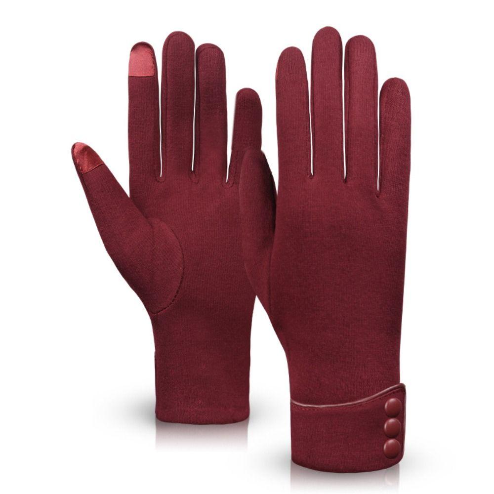 Five Finger Full Finger Mittens Korean Style Cycling Driving Gloves Simple Velvet Gloves Girls