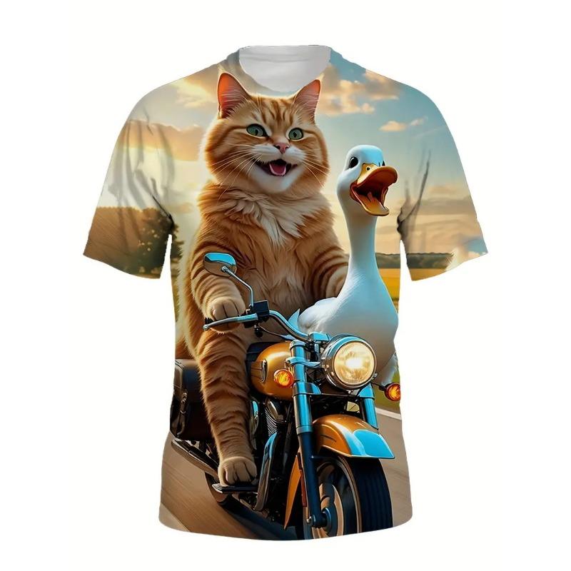 3D Printed New Plus Size Men's Fun Cat Pattern Short Sleeve T-Shirt Creative Design Crew Neck Summer Outdoor Activities Tshirts