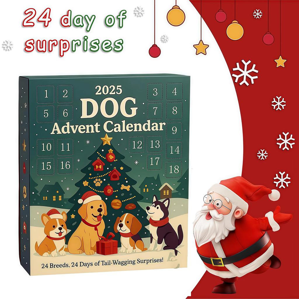 2025 Cute Dog 24 Days Christmas Countdown Calendar Acrylic Dogs Figure Ornaments Xmas Advent Calendar Xmas Gifts for Dog Lover