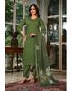 Party Wear Designer Chanderi Green Kurta Pant Dupatta Set Indian Women Top Tunic Kurti