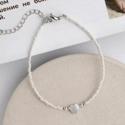 Einfaches Temperament Weiß Natürliche Muschel Herzform Reiskorn Perlen Armbänder Fußkettchen für Frauen Charm Schmuck Zubehör Geschenke