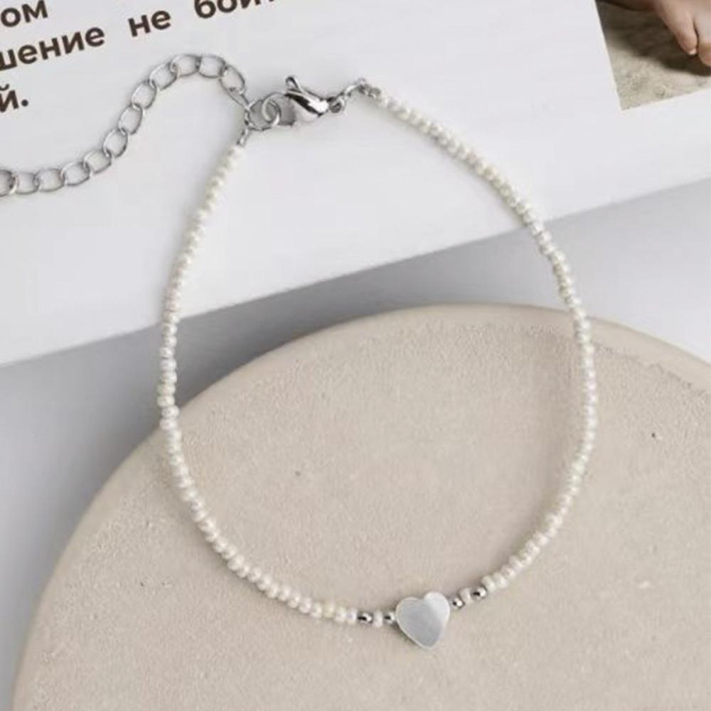 Simple Temperament White Natural Shell Heart Shape Rice Beads Beaded Bracelets Anklets for Women Charm Jewelry Accessories Gifts