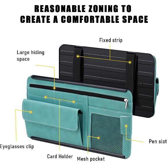 Car Sun Visor Organizer, Soft Leather Surface Eyeglasses Note Card Holder Car Storage Bag, Scratch-Resistant Waterproof Auto Sunshade Organizer Bag,