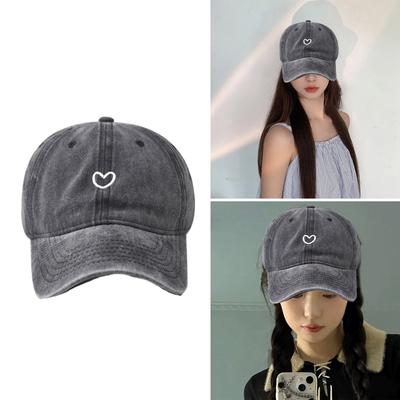 Women's Baseball Hat Vintage Washed Cotton Hat Breathable Cotton Hat with Love Heart Detail Adjustable