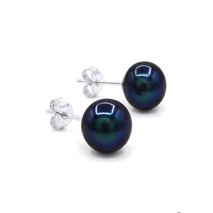 Boucles d'Oreilles - Pearls & Colors - Perle de Culture d'Eau Douce - Perle Noire - Argent 925 - Qualité AAA+ - Femme