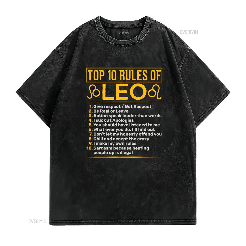 Top 10 Rules Of Leo Lion Astrology Sign Birthday T Shirt Vintage Washed Fashion Comfortable Streetwear Soft Stretched Homme