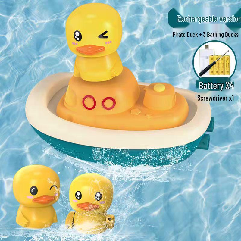 Pirate Duck 4-in-1 Children's Bath Toy: Electric Spraying Shower Head for Fun Parent-Child Bath Time