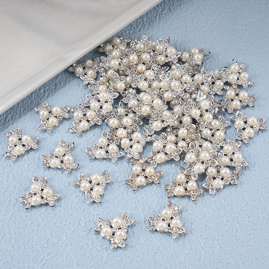 2026 New 2cm 50/57pcs with Diamond Pearl Flower, Imitation Diamond Button Hat Clothing Decoration Sewing Accessories, DIY Crafts