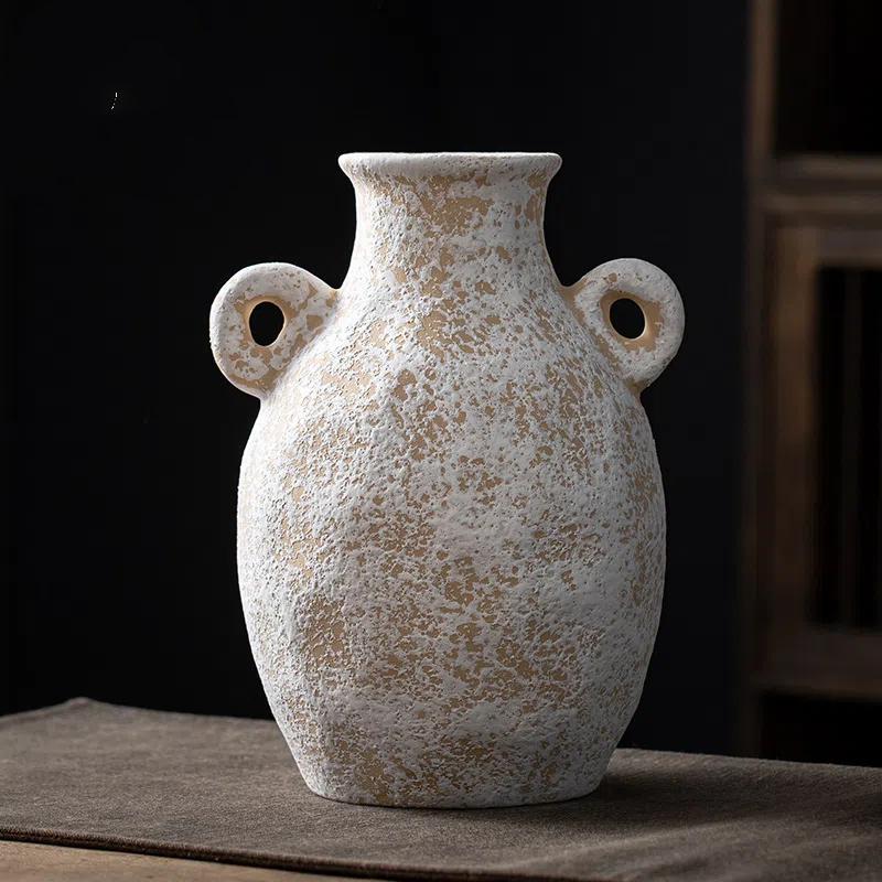 Wazon z gliny ceramicznej w stylu vintage, ręcznie robiony, nostalgiczny dekor do salonu, szafki TV, stolika do herbaty, aranżacja kwiatowa, element dekoracyjny