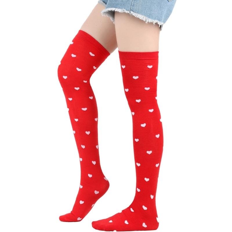 Valentines Day Over Knee Long Socks Cute Lip Heart Love Pattern Thigh High Stockings for Women Parties and Casual Wear