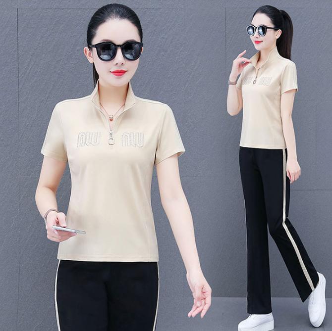 

Летний женский спортивный костюм Женский повседневный свободный облегающий комплект из двух предметов с коротким рукавом L абрикосовый