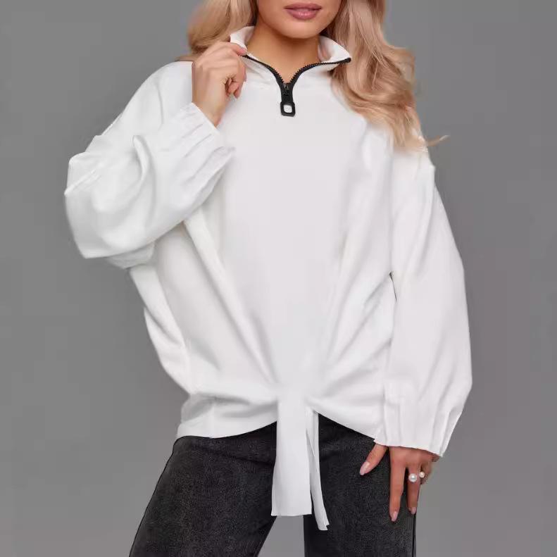 Autumn 2025 Women's European & American Solid Color Zipper Loose Sweatshirt