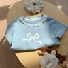 Girls' Casual Cotton Short-sleeved T-shirt For Summer, Cute Little Bow T-shirt For Children