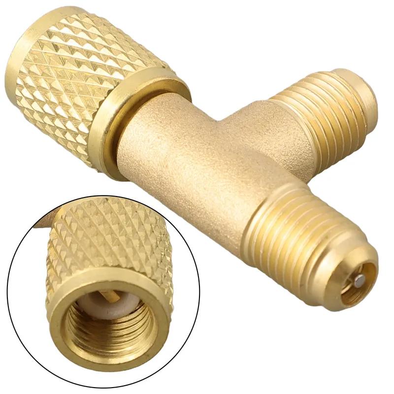 Adattatore a T a Connessione Rapida Con Valvola in Ottone SAE da 1/4" Per R22 R12 R134 Adattatore Adattatore Tubo di Conversione Porta AC Alta/Bassa