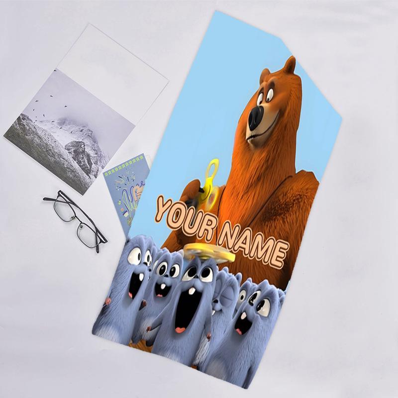 1pc Grizzy Bear Beach Towel with Custom Name, Beach/Swimming/Bath/Picnic/Camping Towel, Suitable for Seaside Beaches