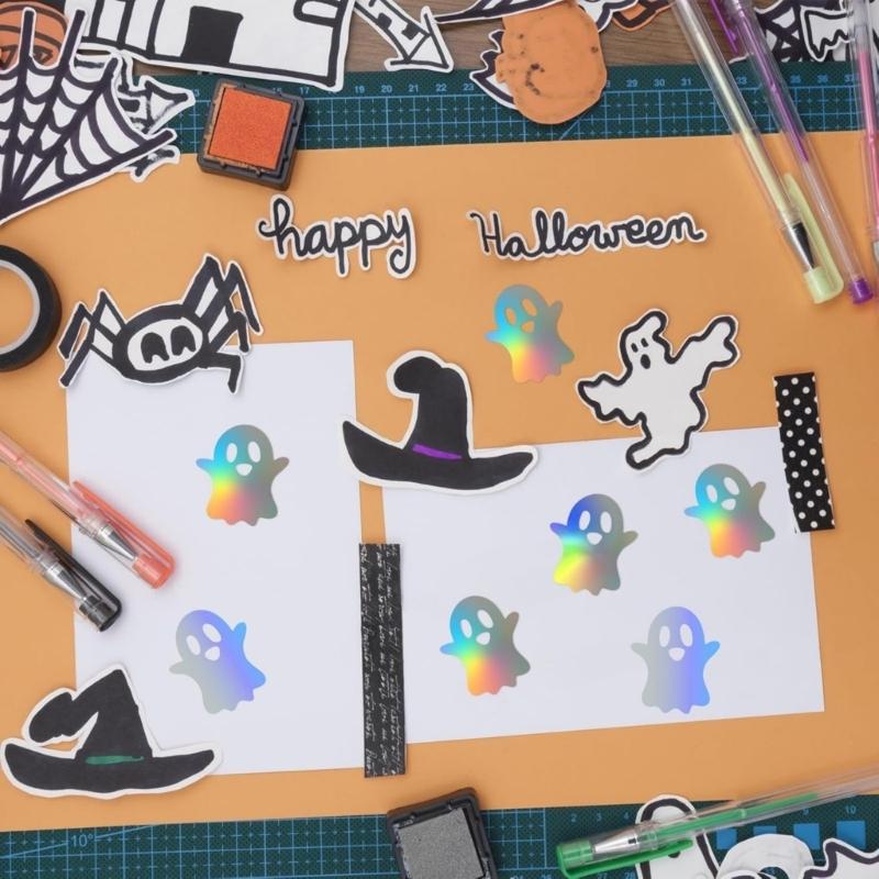 Round Reflective Colorful Sticker Halloween Christmas DIY Craft Projects Decors 2 Rolls 1000Pcs Adhesive Craft Labels