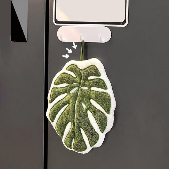 Žalias lapas rankšluostis minkštas sugeriantis Alocasia lapo rankšluostis Monstera lapo rankšluostis su kilpa pakabinimui namų vonios kambariui virtuvei