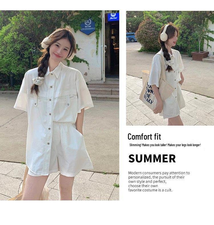 Korean Style Casual Short-Sleeve Shirt and Shorts Two-Piece Set - Slimming Summer Petite Fit