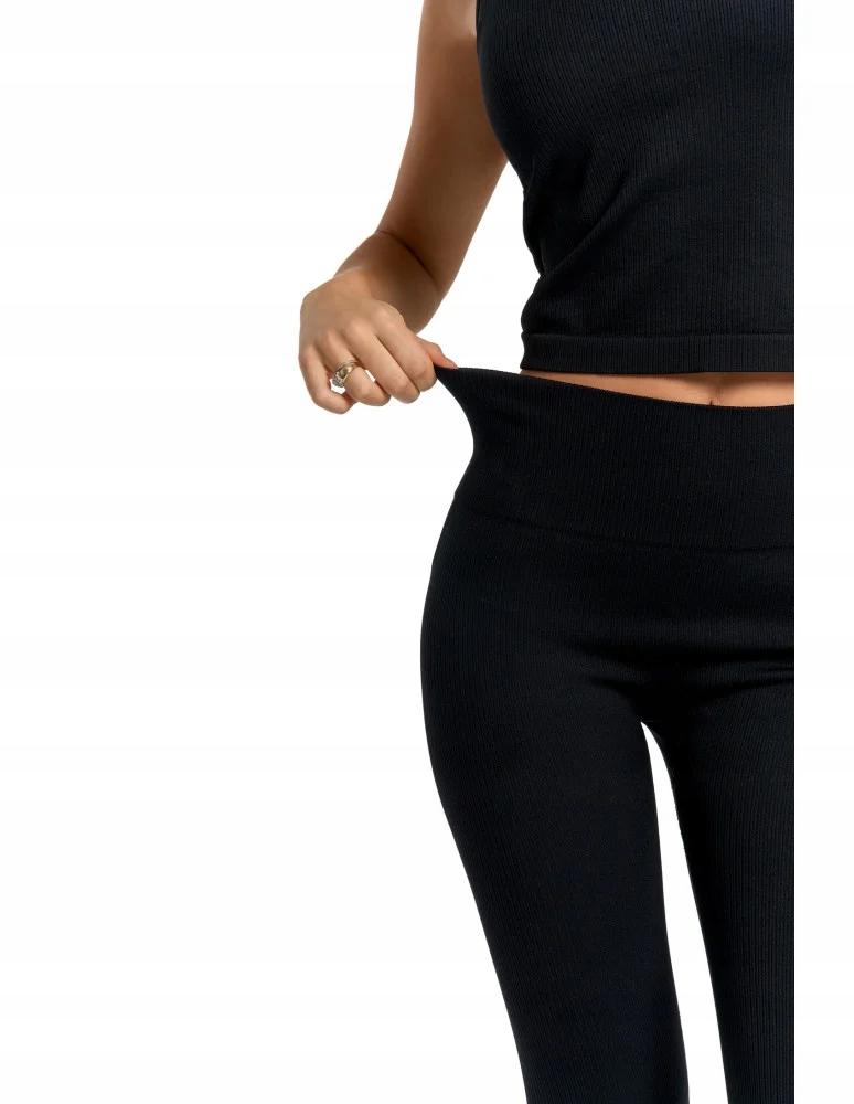 Women's Ribbed Sports Leggings with High Waist Training MORAJ S/M BLACK