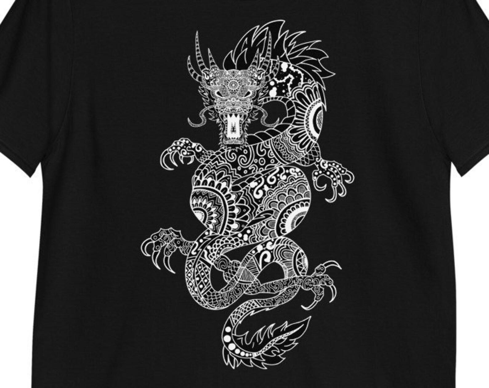 Dragon T-Shirt, Dragon Print T-Shirt, Art Dragon Tee, Esoteric T-Shirt For Men, Black T-Shirt For Women, Chinese Dragon Shirt L