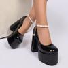 Europe, America Hate Sky High Catwalk High Heels New Sexy Thin Heel Shallow Mouth Pearl Single Shoes