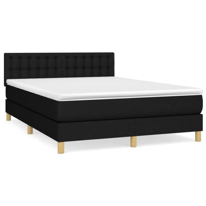 3140939 vidaXL Lit à sommier tapissier avec matelas Noir 140x200 cm Tissu