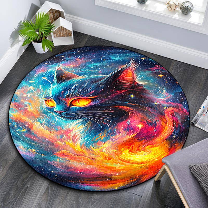 

Cosmic Cat Round Area Rug,Carpet Rug for Living Room Bedroom Sofa Playroom Decor,Non-slip Floor Mat 80cmx80cm