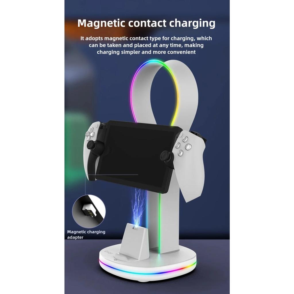 For PS5 Portal Streaming Handheld Charger Intelligent Magnetic Multifunctional Storage Base with RGB Colorful Light Effect