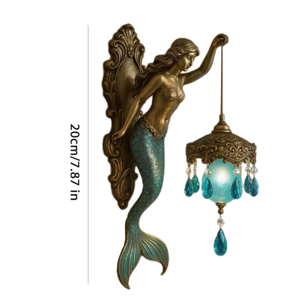 Vintage Mermaid Wall Lamp Artistic Home Office Living Room Bedroom Virgin Mary Resin Statue Wall Sconce Decor Home Night Light