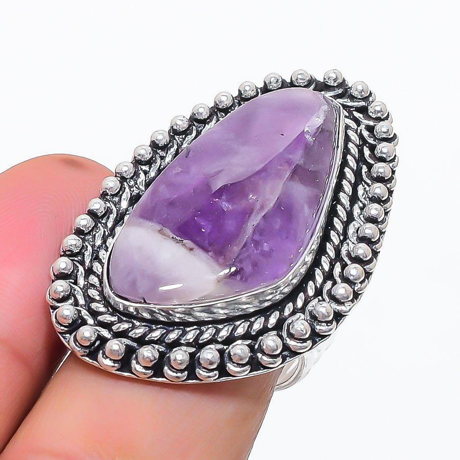 Natural Sage Amethyst Gemstone 925 Sterling Silver Jewelry Ring Size 8 p1H64