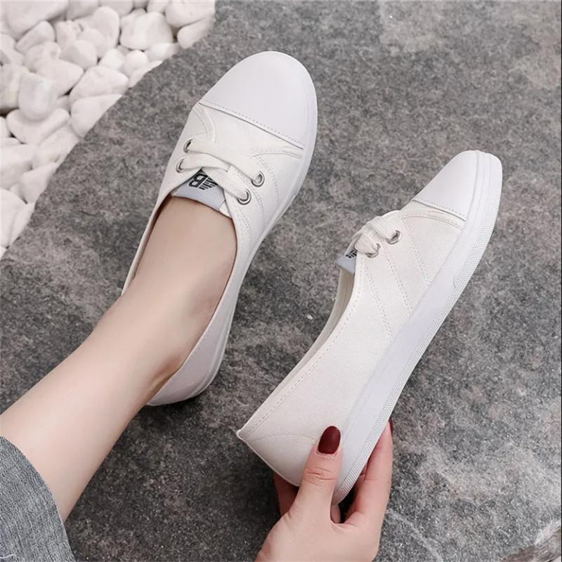 Women Boat Shoes White Canvas Shoes For Women Travel Non-slip Shoes Low Platform Sneakers Shallow Cut Casual Female Flats Shoes